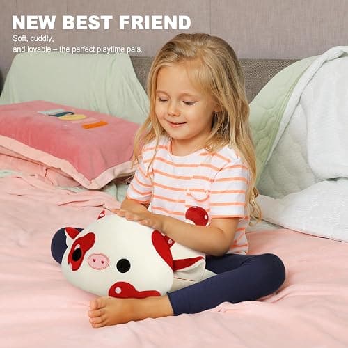 Onsoyours Cute Cow Plushie, Soft Stuffed Mushroom Love Cow Squishy Plush Animal Toy Pillow Gift for Kids (Red Mushroom Cow, 12") thumbnail 8