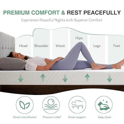 MLILY Queen Mattress in a Box, 10 inch Mattresses for Platform Bed Double Size Daybed, Green Tea Memory Foam Medium Firm thumbnail 5