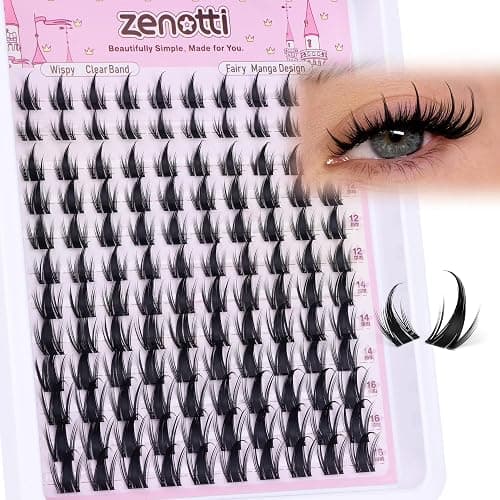 Manga Lash Clusters with Spikes Anime Lashes Cluster Natural Cluster Eyelash Extensions Wispy Spiky Fairy Individual Lashes Invisible Clear Band DIY Lash Extensions 10-16MM 120PCS by zenotti thumbnail 5
