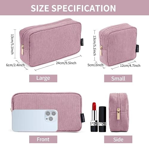 MAGEFY Small Makeup Bag for Purse Mini Cosmetics Bag Corduroy Cute Cosmetic Pouch for Women with Slip-in Pockets thumbnail 5