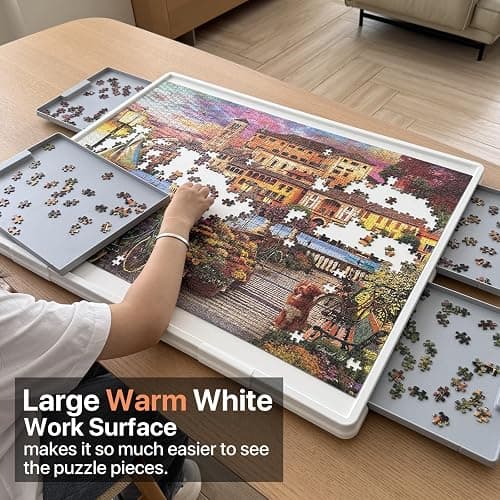 WELGEE 1500 Pieces 2-in-1 Tilting & Rotating Puzzle Board with Drawers and Cover, 35"x27" Portable Spinning Plastic Jigsaw Puzzle Table for Adults, Upgraded Lazy Susan thumbnail 6