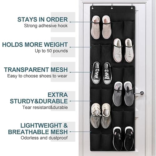HARBULE 24 Large Pockets Upgraded Over the Door Shoe Organizer, Enhanced Hanging Solution Holder Closets, Shoe Cabinets for Everyone thumbnail 5