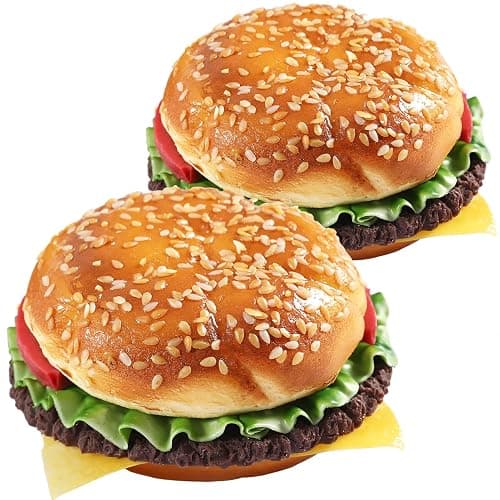 Joeabor Artificial Hamburger Round 2 Pack Realistic Fake Food for Display Faux Burger for Decoration Fake Food Props - Image 1
