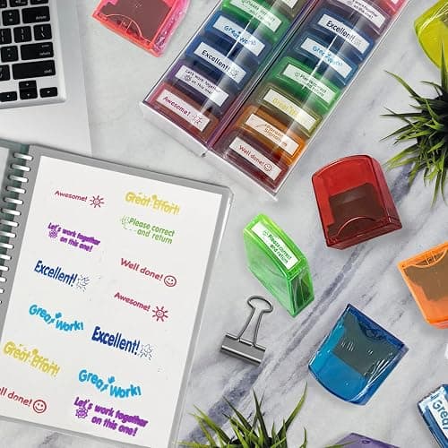 Bertiveny Teacher Stamps for Grading Classroom,Parent Signature Self-Inking Teacher Stamp Set School Supplies Stamps for Homework Reward with 8 pcs Classroom Supplies for School Elementary(Rainbow) thumbnail 6