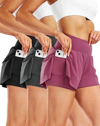 CADMUS 2 in 1 Women's Spandex Athletic Shorts Gym Yoga Shorts Pockets - Image 1