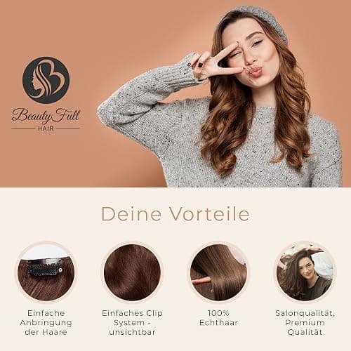 Beauty Full Hair Clip in Extensions Echthaar 45cm 100g Dunkelbraun | Haarverlängerung Echthaar Clip In | Lang & Voluminös | Echthaar Extensions für einen natürlichen Look | Echthaar Extensions Clip thumbnail 7