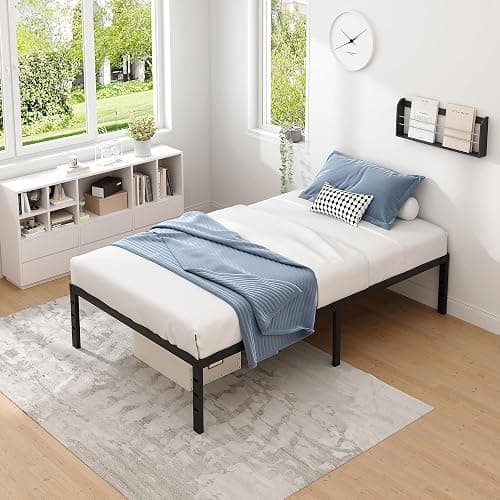 NEW JETO Metal Bed Frame,Twin Size Bed Frame with Storage Space,Heavy Duty Sturdy Mattress Foundation,Easy Assembly,No Box Spring Needed, Black,14 Inch,Twin thumbnail 7