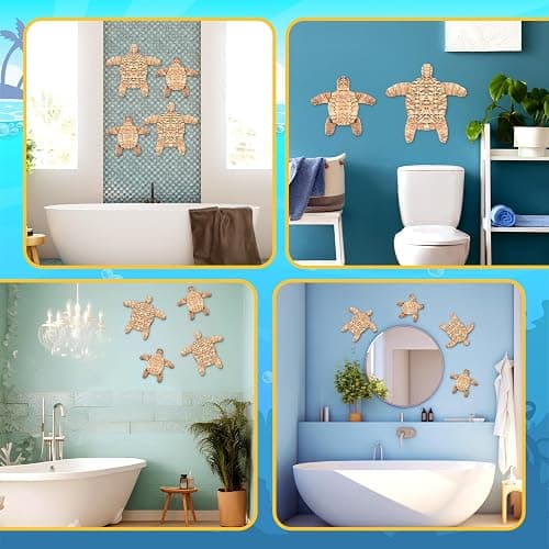 Threehoney 4 Pcs Turtle Beach Theme Decor Handmade Wicker Turtle Wall Decor Sea Life Hanging Wall Art Coastal Nautical Sculpture Table Decoration for Boho Bathroom Indoor Outdoor Ornament thumbnail 6