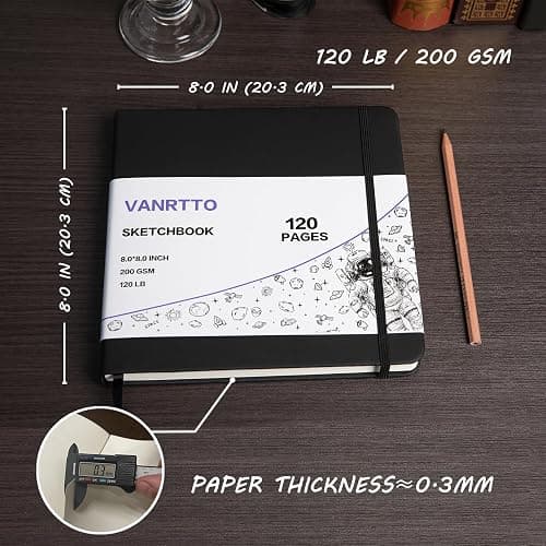 Hardcover Square Sketch Book, 120lb/200GSM Sketchbook Thick Drawing Paper for Marker Watercolor Pencil Mixed Media, Premium Drawing Notebook, Art Journal, 60 Sheets/120 Pages 8x8 Inch Sketch Pad thumbnail 2