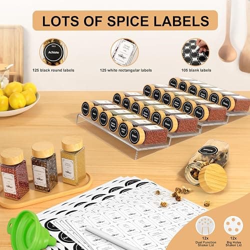24 Spice Jars with Spice Drawer Organizer, 355 Spice Labels, 4 Pack Expandable From 11'' to 21'' Acrylic Spice Rack for Drawer, Seasoning Containers Storage Organization for Kitchen Cabinet Countertop thumbnail 5