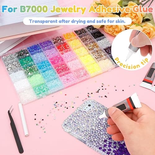 32000PCS Resin Jelly Rhinestones Kit 40Colors 3mm Flatback Gems with B7000 Glue Tweezers Drill Pen & Storage Box Bedazzling Kit for Bedazzling Kits for Nail Art Clothing DIY Projects Crafts thumbnail 6
