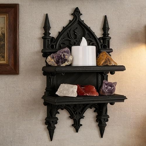 Uqezagpa Coffin Shelf Double Gothic Wall Shelf for Crystal and Plant Display Gothic Wall Decor Floating Shelves, Easy Assembly, 7.8" X 4.4 thumbnail 2