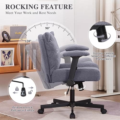 Sunchen Criss Cross Chair, Cute Comfy Cross Legged Home Office Desk Chair | Luxurious Teddy Fleece, Ultra-soft Thick Cushion, Adjustable Arms, Smooth Wheels, Easy to Assemble Computer Desk Chair thumbnail 5