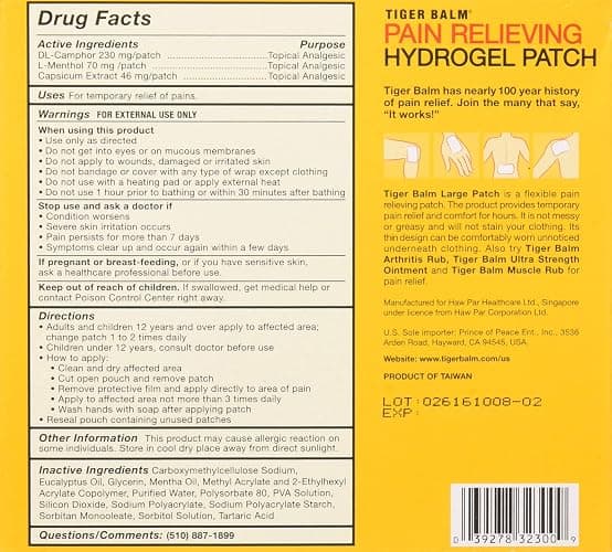 Tiger Balm Pain Relieving Patch Large 4 Each 4 Count (Pack of 3) thumbnail 2