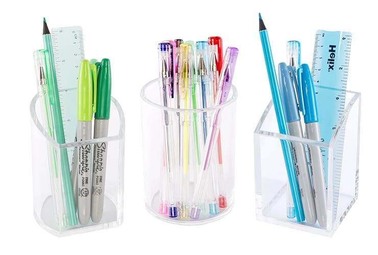 Osco Clear Acrylic Pen Pot – Round Transparent Pencil Holder & Desk Tidy – Durable Office Organiser for Stationery, Pens, Pencils & Makeup Brushes – H11 x W8 x D8 cm thumbnail 5