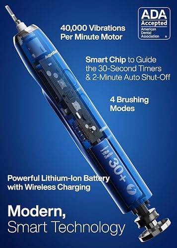 Aquasonic Vibe Series Ultra-Whitening Toothbrush – ADA Accepted Electric Toothbrush - 8 Brush Heads & Travel Case – 40,000 VPM Motor & Wireless Charging - 4 Modes w Smart Timer – Sapphire Blue thumbnail 2