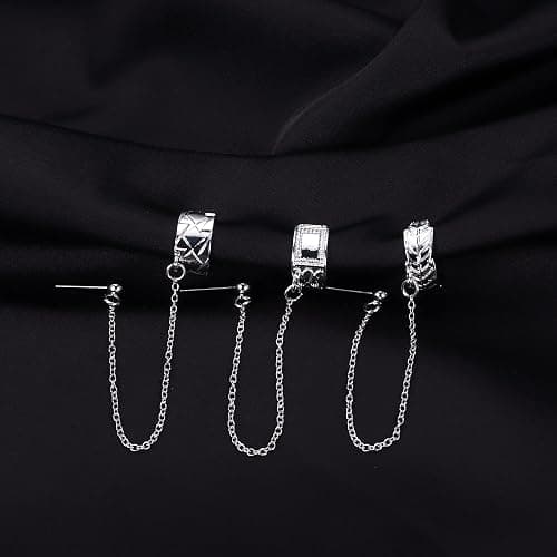 ADRAMATA 10 Stücke Ohr Manschette Ohrringe Kette für Damen Schlange Feder Ohr Manschette Kreuz Mond Stern Ohr Bergsteiger Helix Knorpel Crawler Ohrringe Quaste Gold Silver Ear Cuff Earrings für Damen thumbnail 4