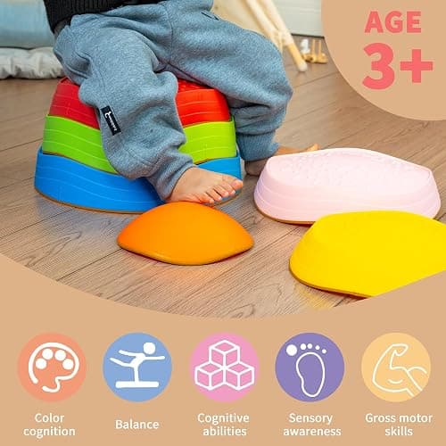 Oranmew Stepping Stones for Kids – Toddler Stepping Stones for Balance and Sensory Play, Non-Slip Indoor and Outdoor Balance Toys for Boys and Girls Age 3+, Stackable 6 Pcs Set thumbnail 2