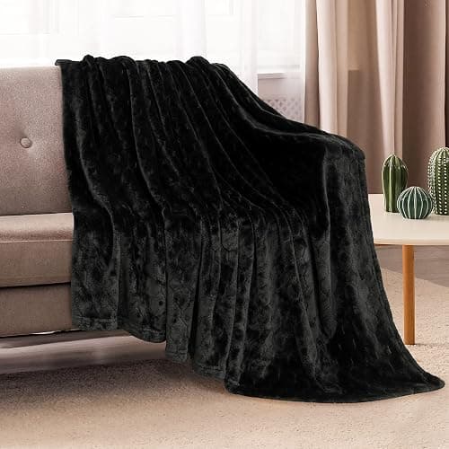 TOONOW Fleece Blanket Fuzzy Plush Throw Blanket 50" x 60", Super Soft Fluffy Bed Blanket Geometric Pattern Comfy Microfiber Flannel Blankets for Couch, Bed, Sofa, Black thumbnail 2
