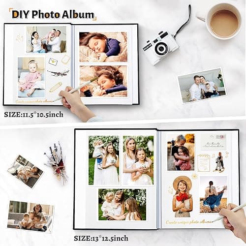 Artfeel Photo Album Self Adhesive Scrapbook,Large Photo Book for 4x6,5x7,8x10 Pictures,DIY Album for Baby Wedding Family Travel Birthday,with Metallic Pen and Scraper thumbnail 3