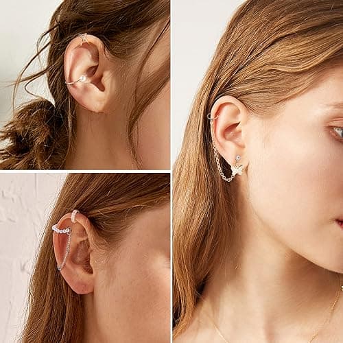 FINREZIO 64PCS Ear Cuff Earrings for Women, Non Piercing Clip On Wrap Cartilage Earrings Helix Ear Cartilage Ear Cuffs, Ear Clip Fake Earrings Adjustable thumbnail 3