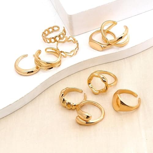 FUTIMELY 14K Gold Stackable Knuckle Rings Set for Women Teen Girls,Aesthetic Silver 10Pcs Trendy Dainty Open Midi Rings Set,Midi Finger Rings Pack Jewelry Gifts thumbnail 7