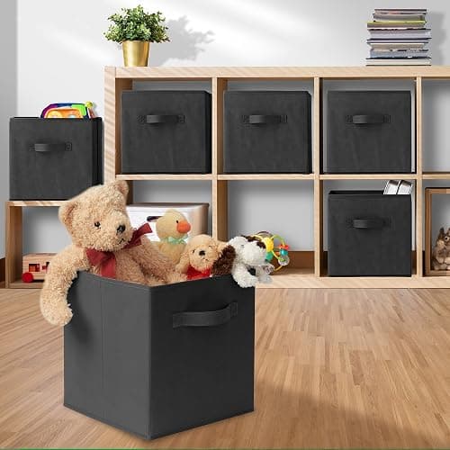 Casafield Set of 6 Collapsible Fabric Cube Storage Bins, Black - 11" Foldable Cloth Baskets for Shelves, Cubby Organizers & More thumbnail 2