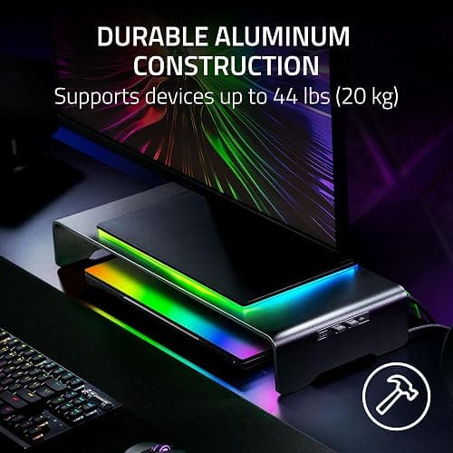 Razer Monitor Stand Chroma: 4 Port Hub - USB A 3.2, USB C 3.2, HDMI 2.0 - Ergonomic Height - Durable Aluminum Supports Up to 44 lbs - Organize Storage Shelf - Remappable RGB Buttons - Chroma RGB thumbnail 4