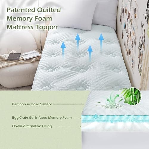 Hansleep Twin XL Mattress Pad Topper College Dorm Memory Foam, Twin XL Foam Mattress Topper Viscose Derived from Bamboo, Twin XL Size Bed Mattress Pad Cover for Back Pain Relief, 39" x 80", White thumbnail 2