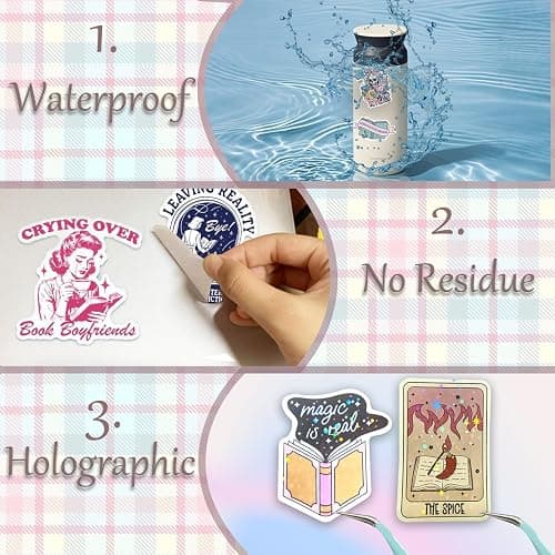 200 PCS Book Stickers for Kindle, Bookish Holographic Reading Booktok Sticker Pack for Adult, Waterproof Aesthetic Vinyl Decals for Laptop Ebook Readers Water Bottles thumbnail 2