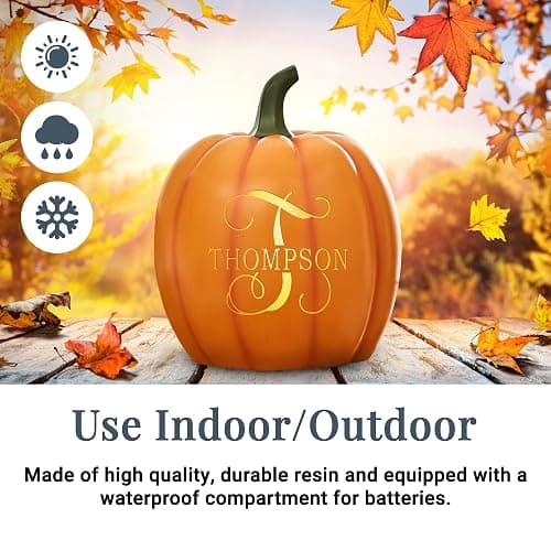 Let's Make Memories Personalized Light Up Halloween Pumpkin Decor Outdoor - Your Name & Initial on a Custom Pumpkin - Jack o Lantern - Fall Decor - Indoor/Outdoor - Large - Orange thumbnail 6