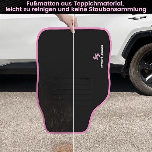 WOLTU Autofußmatten-Set mit 4 Matten universelle Allwetterfußmatten mit Stickerei Autoteppich gegen Wasser rutschfeste Absatzschoner aus Teppichmaterial Schwarz Rosa thumbnail 4