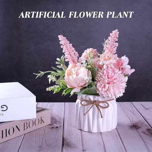 Artificial Potted Flowers Pink, Small Ceramic Vase Fake Flower Plants Desktop Decoration Indoor for Home and Office, Faux Flowers Hydrangea Decora for Table,Bookshelf,Bedroom,Living Room,Party.(Pink) - Pink thumbnail 2