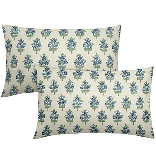 sorfbliss Sage Green Blue Floral Pillow Covers 12x20 Set of 2 Spring Flower Leaves Print Decorative Lumabr Throw Pillow Cases Outdoor Farmhouse Decoration for Sofa Couch Bed - Image 1