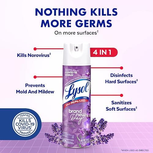 Lysol Disinfectant Spray, Sanitizing and Antibacterial Spray, For Disinfecting and Deodorizing, Lavender & Cotton Blossom Scent, 19 Oz (Pack of 2) thumbnail 4