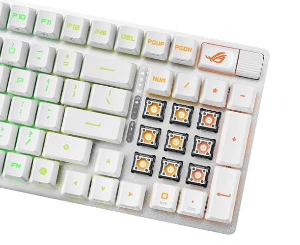 ASUS ROG Strix Scope II 96 RX Wireless White kabellose optische Gaming-Tastatur (Bluetooth, 2,4 GHz, kabelgebunden USB, Streaming-Hotkeys, ROG RX Optical Switches, ROG-Tastaturstabilisatoren, weiß) thumbnail 5