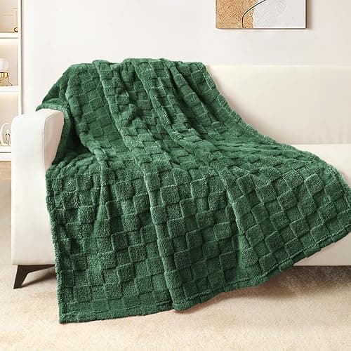 Exclusivo Mezcla Fleece Throw Blanket for Couch,Super Soft and Warm Lightweight Checkered Pattern Blankets for All Seasons, 50x60 Inches, Forest Green thumbnail 4