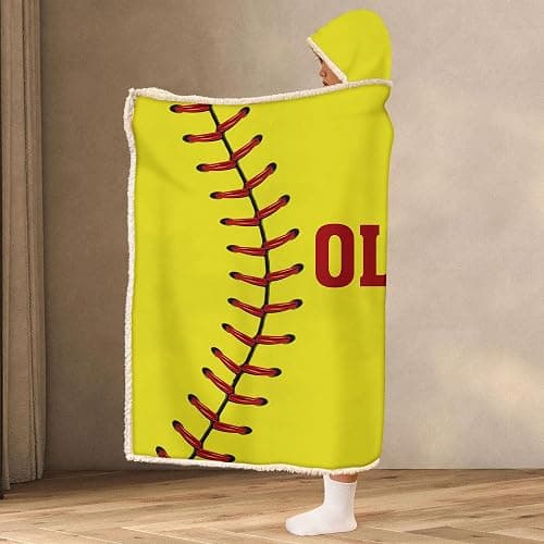 Hyturtle Personalized Softball Hooded Blanket – Softball Wearable Blankets Gift from Women Lovers – Sports Blanket Hoodie Gift for Players On Birthday – Custom Name Soft Cozy Flannel Sherpa Blankets thumbnail 8