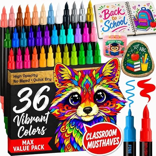 ARTISTRO 36 Dual-Tip Acrylic Paint Marker Pens for Drawing | For Fabric, Rock, Glass, Wood, & Molds, Arts & Crafts Gift for Adults, Teens, & Kids, Classroom Must Haves & School Supplies - Image 1