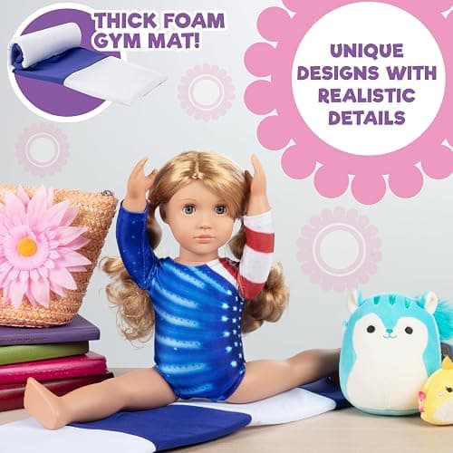 Olympics Gymnastics Competition Doll Clothes (2 Pc Set)- Athletic Uniform Includes Team USA Leotard & Mat- Handmade Outfit & Accessories- Compatible with 18" American Girl Doll- Gift for Girls, Kids thumbnail 6