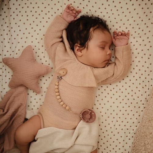 FRIGG Moon Natural Rubber Baby Pacifier | Made in Denmark | BPA-Free (Blush/Powder Blush, 0-6 Months) 2-Pack thumbnail 5