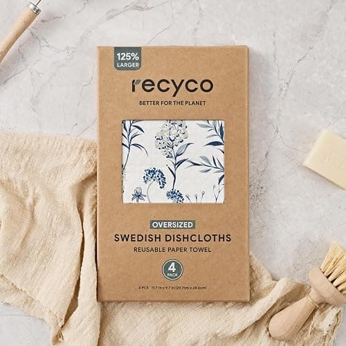 RECYCO Swedish Dishcloths for Kitchen | 4 Pack Oversized Washable Dish Rags | Large Cellulose Reusable Cleaning Paper Towels | Absorbent Counter Dish Cloth Sponge XL Kitchen Wipes, 12" L x 10" W thumbnail 8