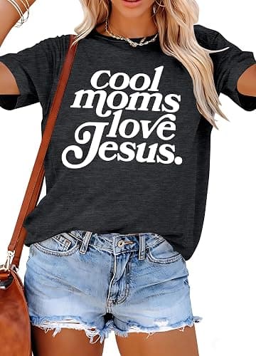 Mama Shirts Mom Life T-Shirts: Women Cool Moms Love Jesus Print Shirt Christian Mother's Gift Casual Tee Tops - Image 1