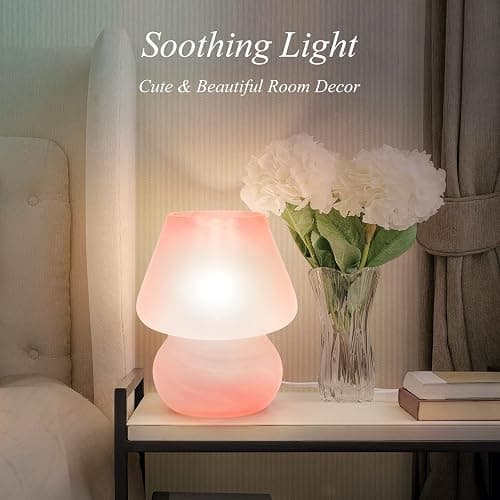 ONEWISH Mushroom Lamp Cute Table Lamp for Bedroom Nightstand Soft Light Pink, Small Glass Nightlight Stepless Dimmable Desk Lamp for Dining, Living, Nursery, Vanity, Home Decor Lamp for Girls Women thumbnail 3