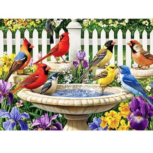 500 Pieces Puzzle for Adults,Birds Bath Flower Fence Puzzle,Recycled Cardboard Animals Jigsaw Puzzle 500 Pieces,Challenging Game Home Decor Birthday Party Gift Toy for Adults Seniors 20.5 * 15 in - Image 1
