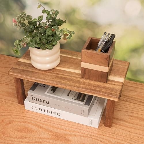 RiLiKar Acacia Wooden Desktop Organizer Shelf Kitchen Cabinet and Counter Riser Display Shelf for Top of Desk Home Office Bathroom Coffee Table Display Stand thumbnail 2