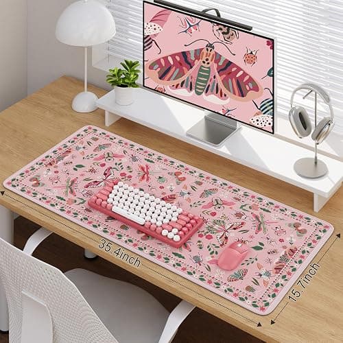 iCasso Pink Desk Pad Mat, XXL Large Mouse Pad, Desk Matt for Desktop, Anti-Slip Big Mousepad with Stitched Edges, Mouse Mat for Computer(Pink) thumbnail 2