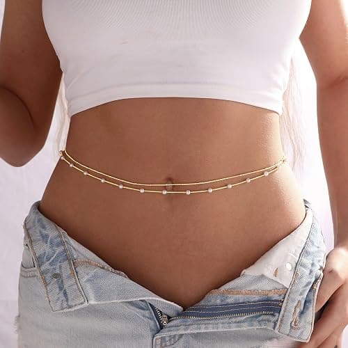 Rotnso 14K Gold Plated Body Chains Dainty Boho Layered Beach Waist Chain Adjustable Bikini Belly Chain Jewelry Accessories for Women Sexy thumbnail 4