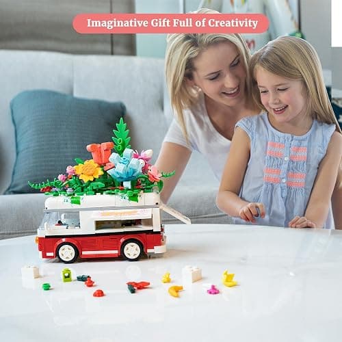 VannMold Flower Car Building Block Set, Van Car with Flower Bouquet Basket, Artificial Flowers Building Kit for Home and Office Décor, Birthday Toys for Girl Aged 6-12+, 457 PCS thumbnail 6
