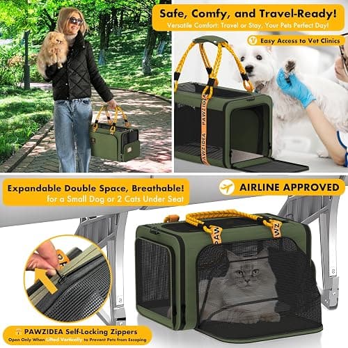 PAWZIDEA Expandable Pet Carrier Airline Approved, 18"×11"×11" Small Dog Carriers, Collapsible Top-Load Cat Carrier for 2 Cats Under Seat, Soft-Sided Puppy & Animal Travel Bag, ID Card, Up to 15lbs thumbnail 3